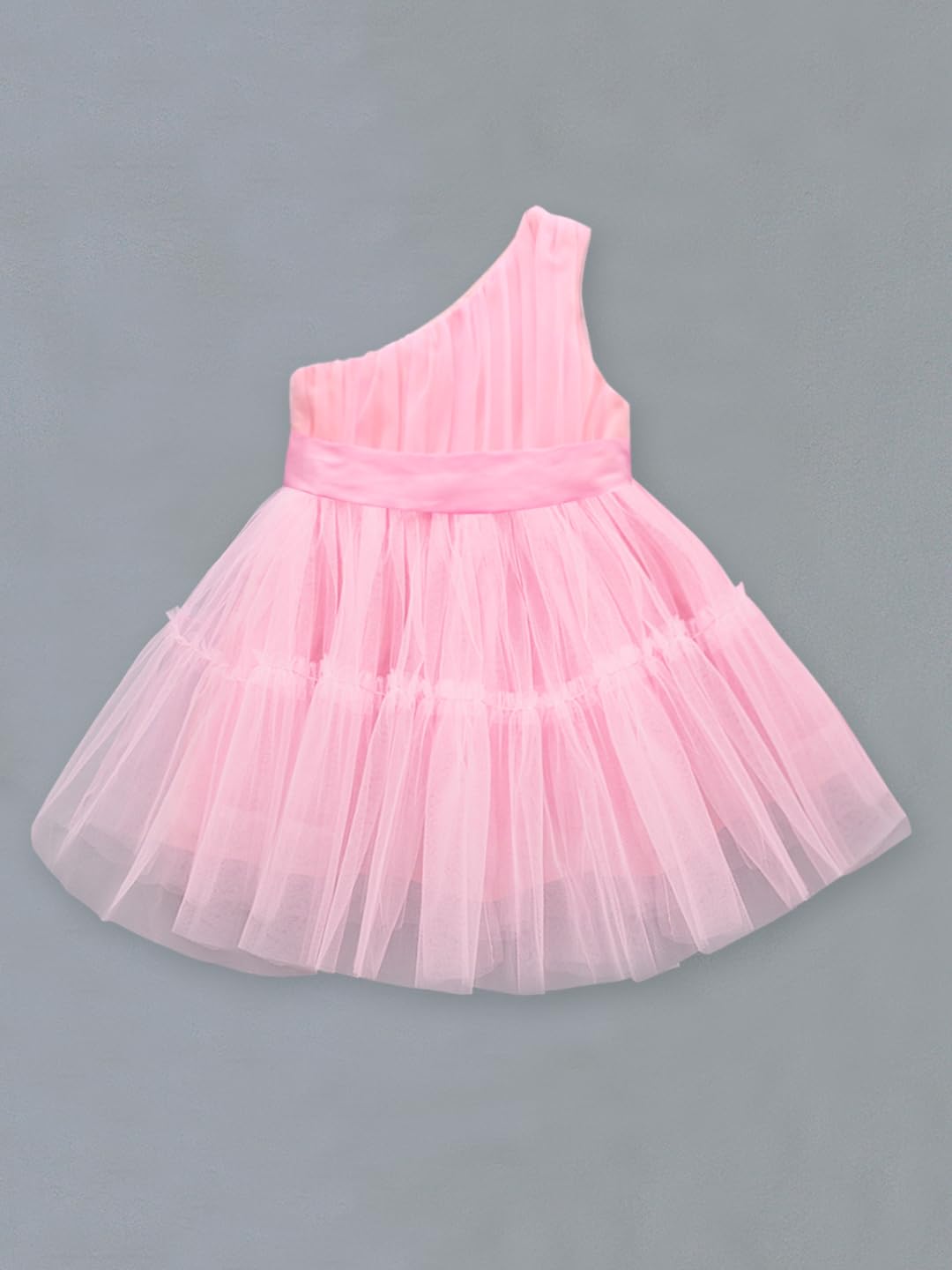A.T.U.N. Girls Solid One Shoulder Bow Fit & Flare Dress Pink