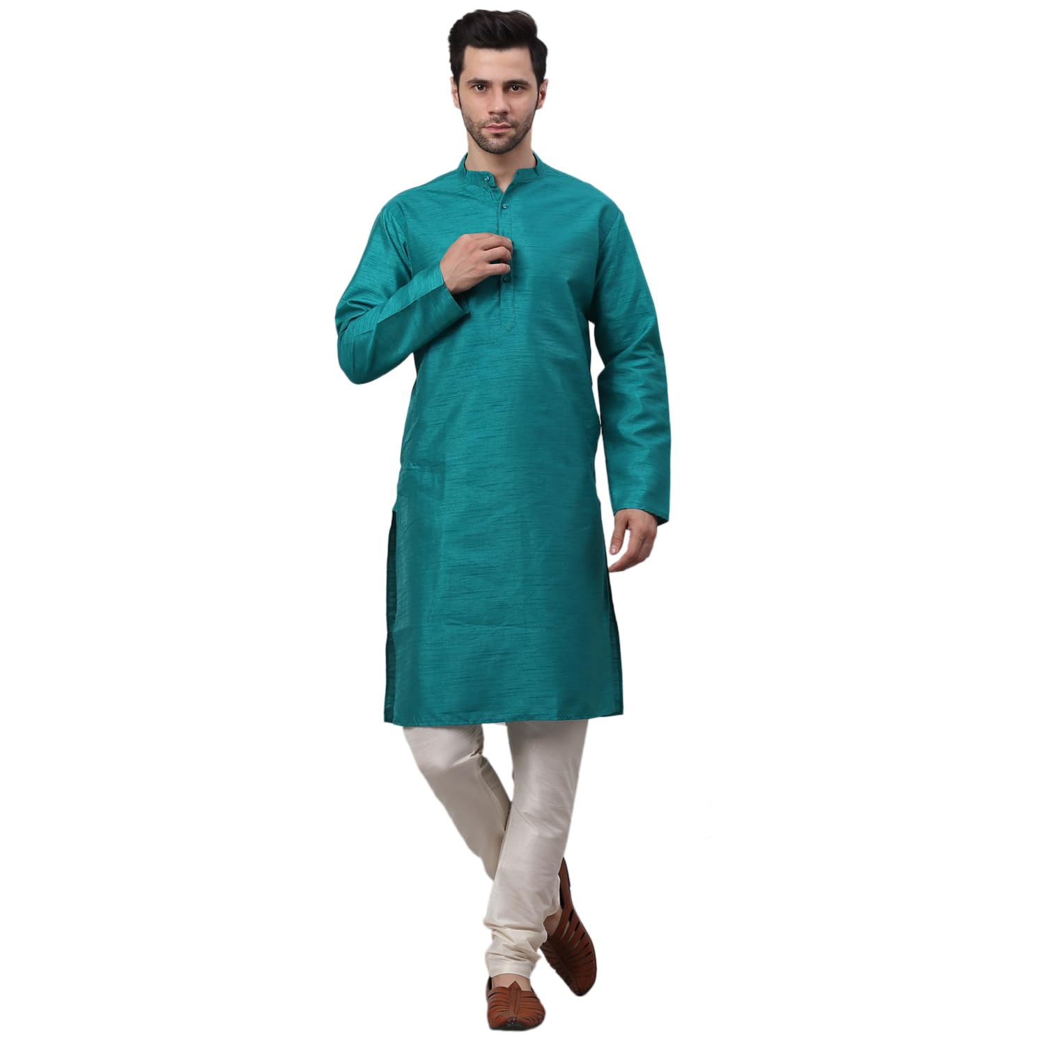Jompers Mens Solid Dupion Silk Kurta Pyjama Set