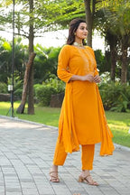 Womanista Women Yellow Crepe Mirror Work Kurta Set With Dupatta