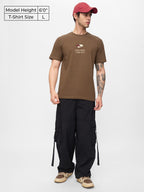 The Souled Store Fly Men and Boys Short Sleeves Round Neck Brown Embroidered Regular Fit Cotton T-Shirts