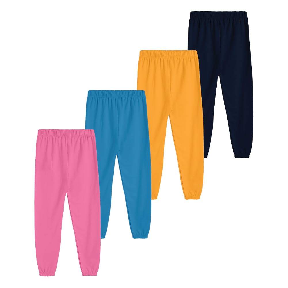 Kyda Kids 100% Pure Cotton Printed Regular Fit Track Pants For Girls (Pack Of 4)