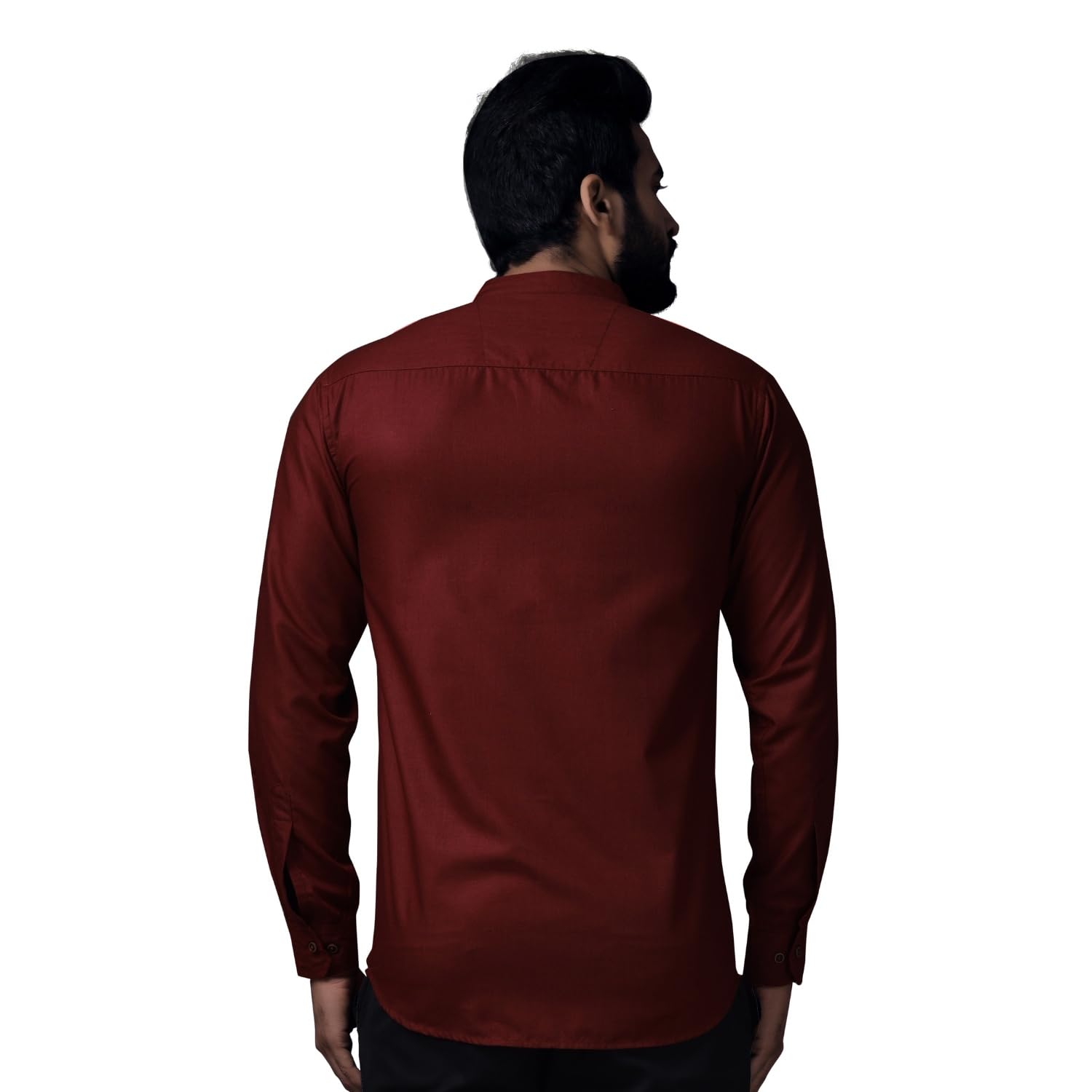 Diverse Men'S Maroon Cotton Classy Collar Kurta Neck Long Sleeve Solid Regular Fit Casual Shirt | Fancy Kurta Style Cotton Shirt