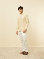Manyavar Mens Beige Cotton Solid Short Kurtas