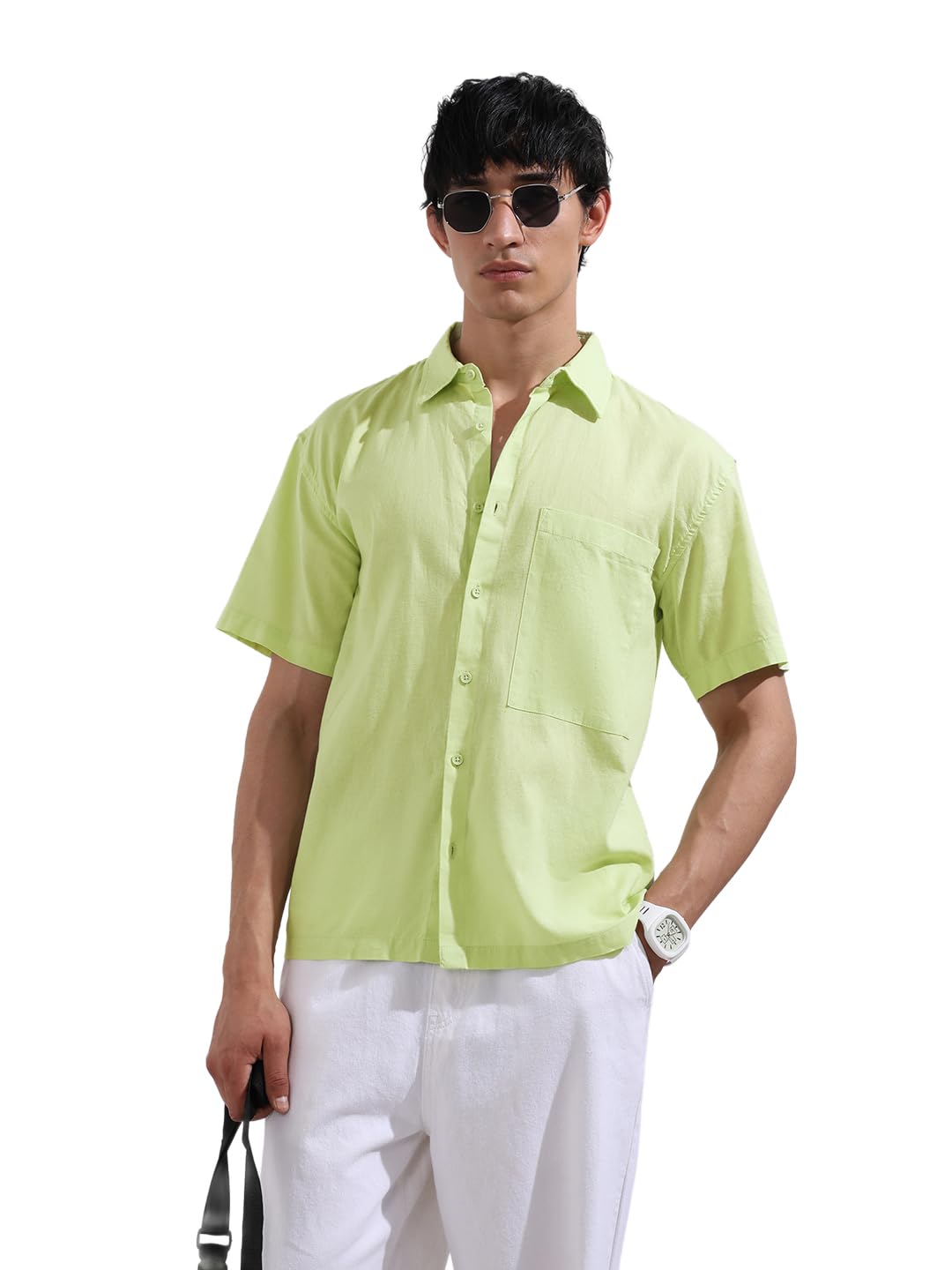The Indian Garage Co Mens Relaxed Fit Solid Cutaway Collar Half Sleeves Sweater
