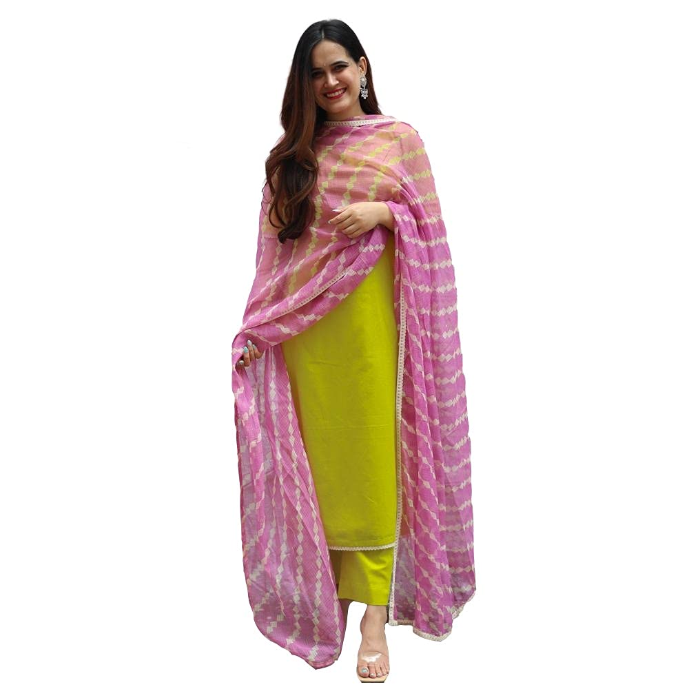 Gosriki Women'S Rayon Solid Kurta With Palazzo And Dupatta (Lahariya-Parrot-Sty_S_Green_Small)