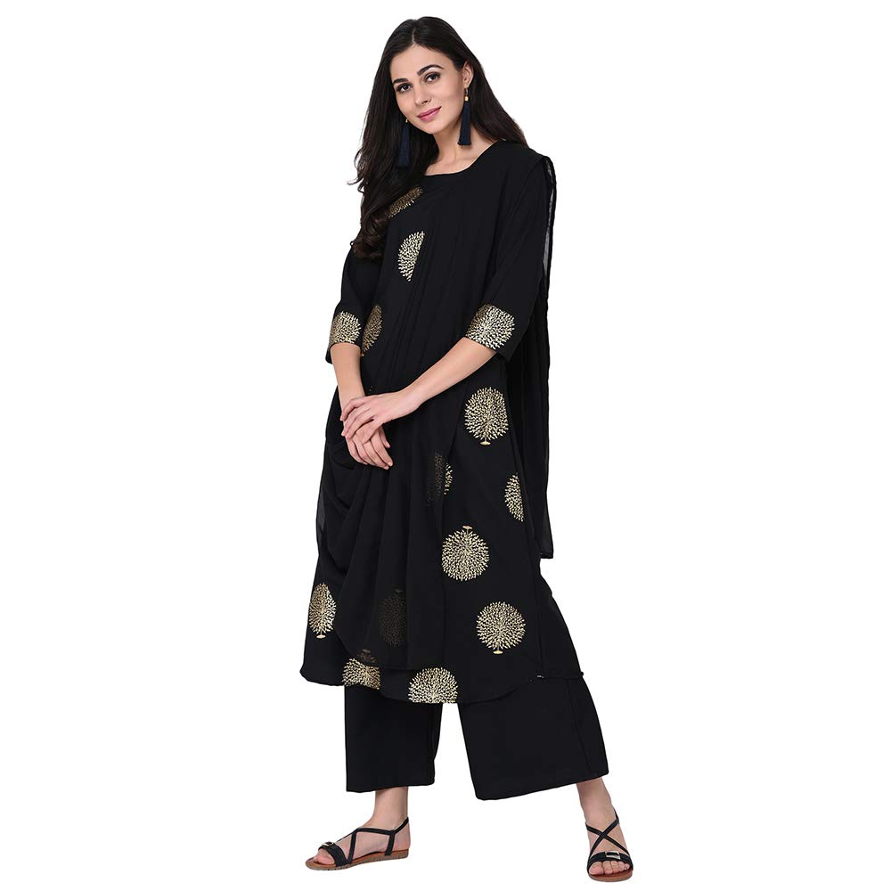 Ziyaa Women'S Crepe Kurta (Zikucr2396-L_Black_Large)