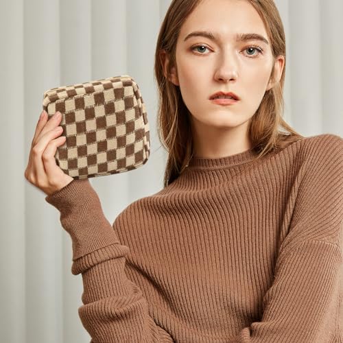 LYDZTION 4 PCS Checkered Makeup Bag Cosmetic Bag for Women Checkered Pouch Plaid Makeup Bag for Women Small Makeup Bag Storage B