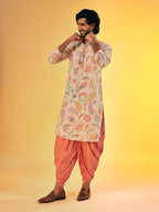 Kisah MenS Multi-Color Printed Cotton Kurta-Regular Fit Long Tunic With Mandarin Collar | Ethnic Wear For Weddings & Festive Oc