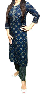 ANNI DESIGNER Women's Polycotton Straight Kurta with Pant (Minhaj Dark Blue_XXL_Dark Blue_XX-Large)