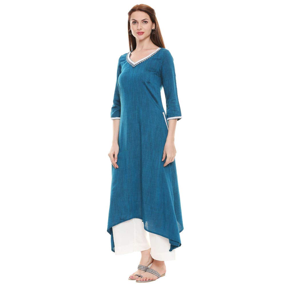 Aurelia Womens V Neck Slub Kurta