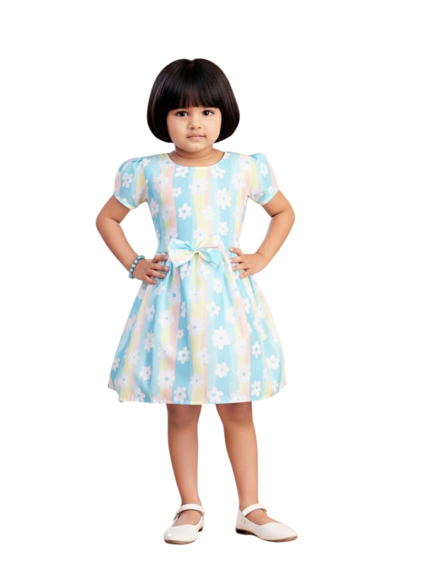 Aarika Girls Casual Wear Sea Green Colour Floral Print Cotton Frock-(2-8 Years)-(Oct_Fk-7751-C-Green-30)