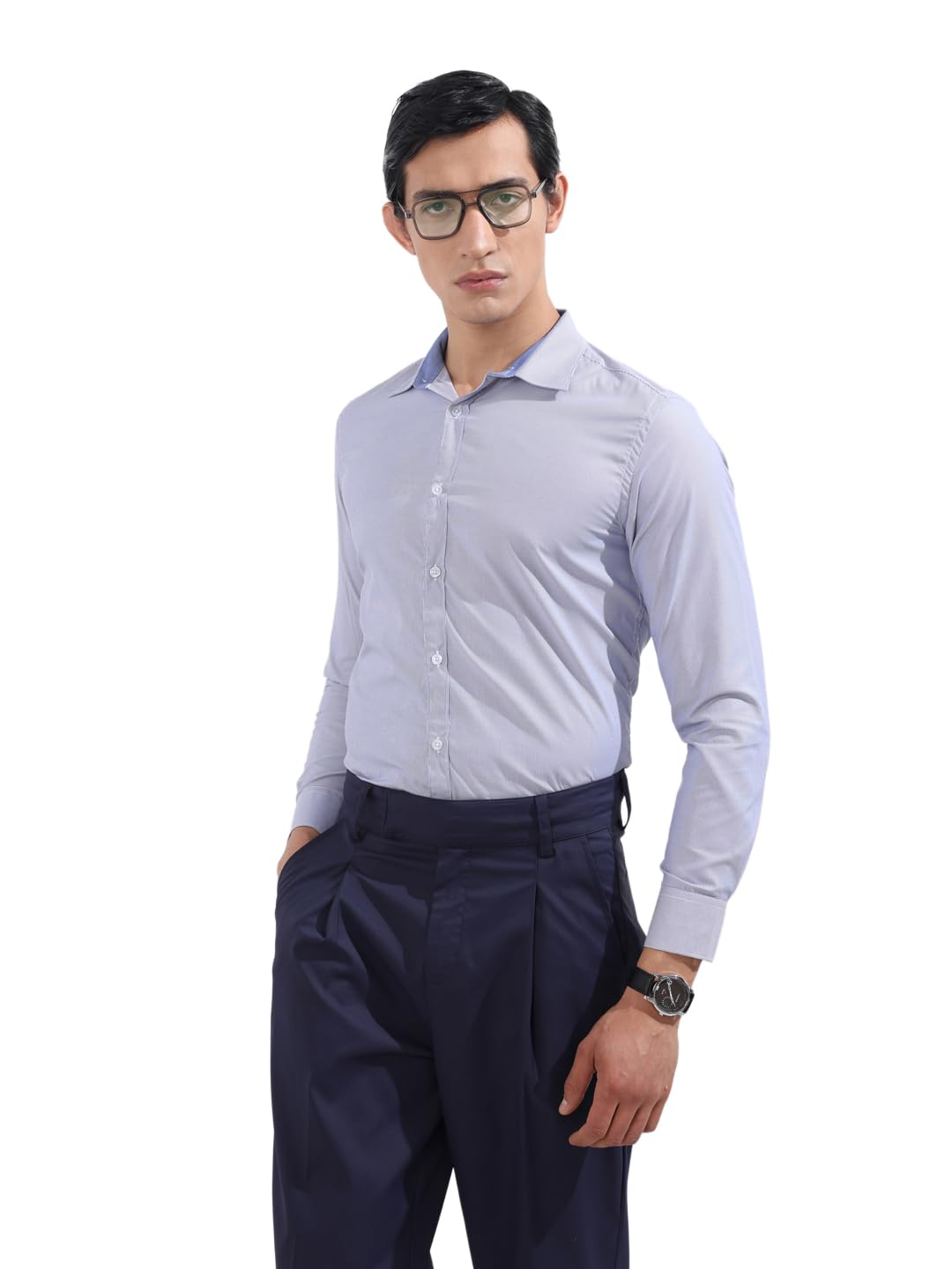 The Indian Garage Co Mens Slim Fit Vertical Striped Cutaway Collar Full Sleeves Formal Shirt