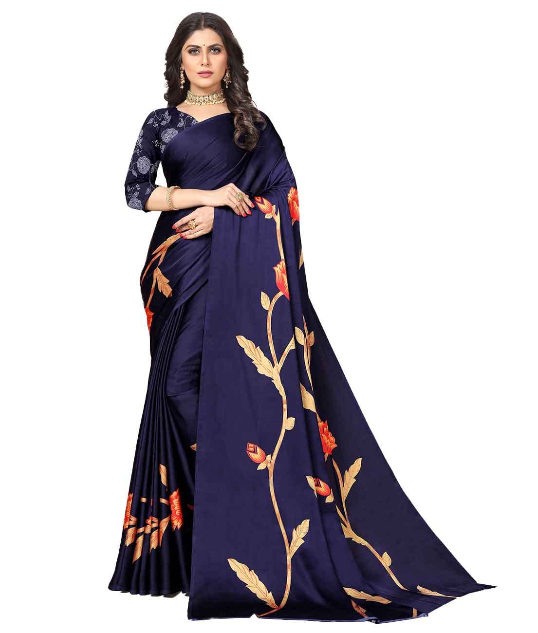 rangita Women Abstract Printed Crepe Saree With Blouse Piece - Blue (SIZE 5.5 MTR)
