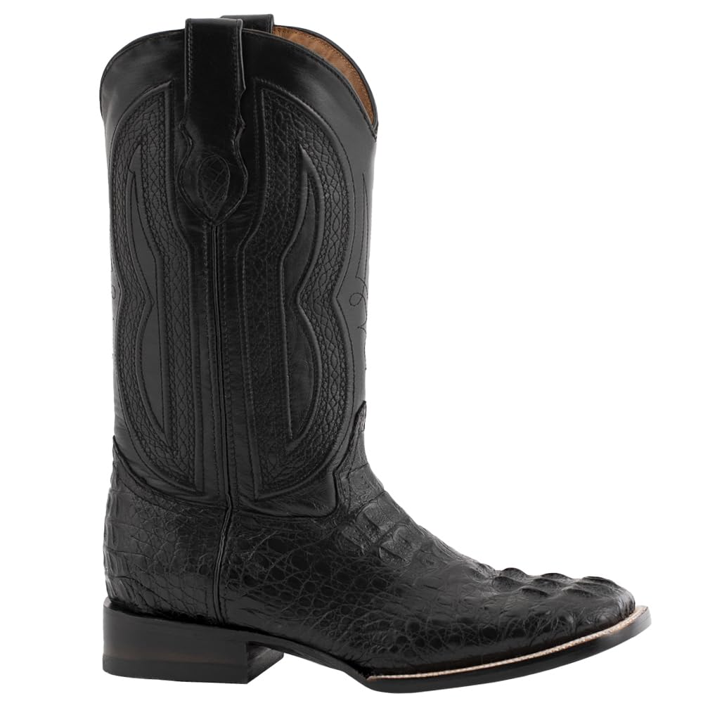 Ferrini 1049304090EE Mens Caiman Body Square-Toe Boots Black- 9EE