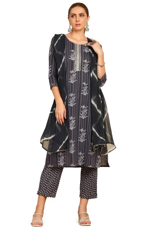 Soch Women Printed Cotton Suit Set with Gotta Patti