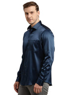 Turtle Men Poly Satin Blue Solid Slim Fit Full Sleeve Ceremonial Shirt