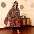 ANNI DESIGNER Womens Rayon Viscose Anarkali Printed Kurta with Palazzo & Dupatta (JATHI RED_XL_Red_X-Large)