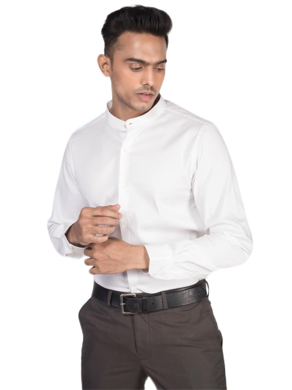 Turtle Men Cotton Stretch Slim Fit White Solid Ceremonial Shirt
