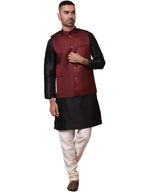 Jompers Mens Woven Design Nehru Jacket With Solid Kurta Pyjama Set