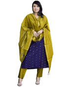ANNI DESIGNER Womens Rayon Viscose Printed Straight Kurta with Pant & Dupatta (SDF Blue_L_Blue_Large)
