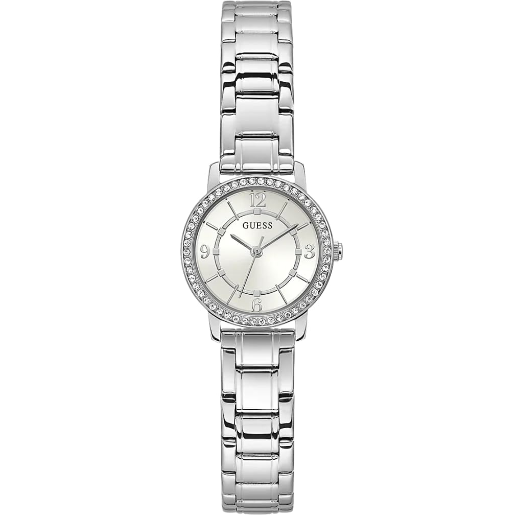 GUESS Ladies 28mm Watch - Silver Tone Bracelet Silver Tone Case White Dial