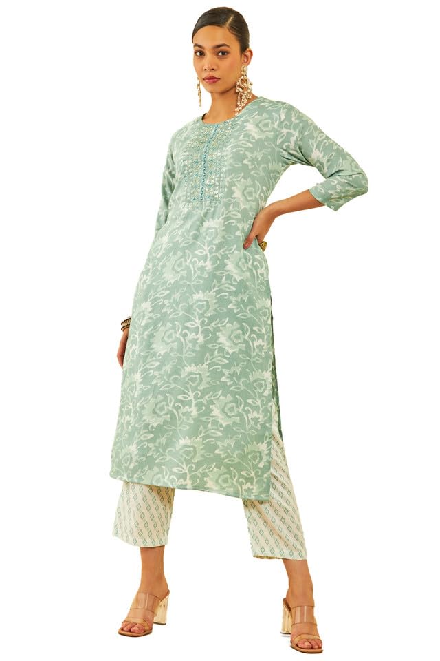Soch Women Rayon Floral Printed Kurta Set with Mirror Work
