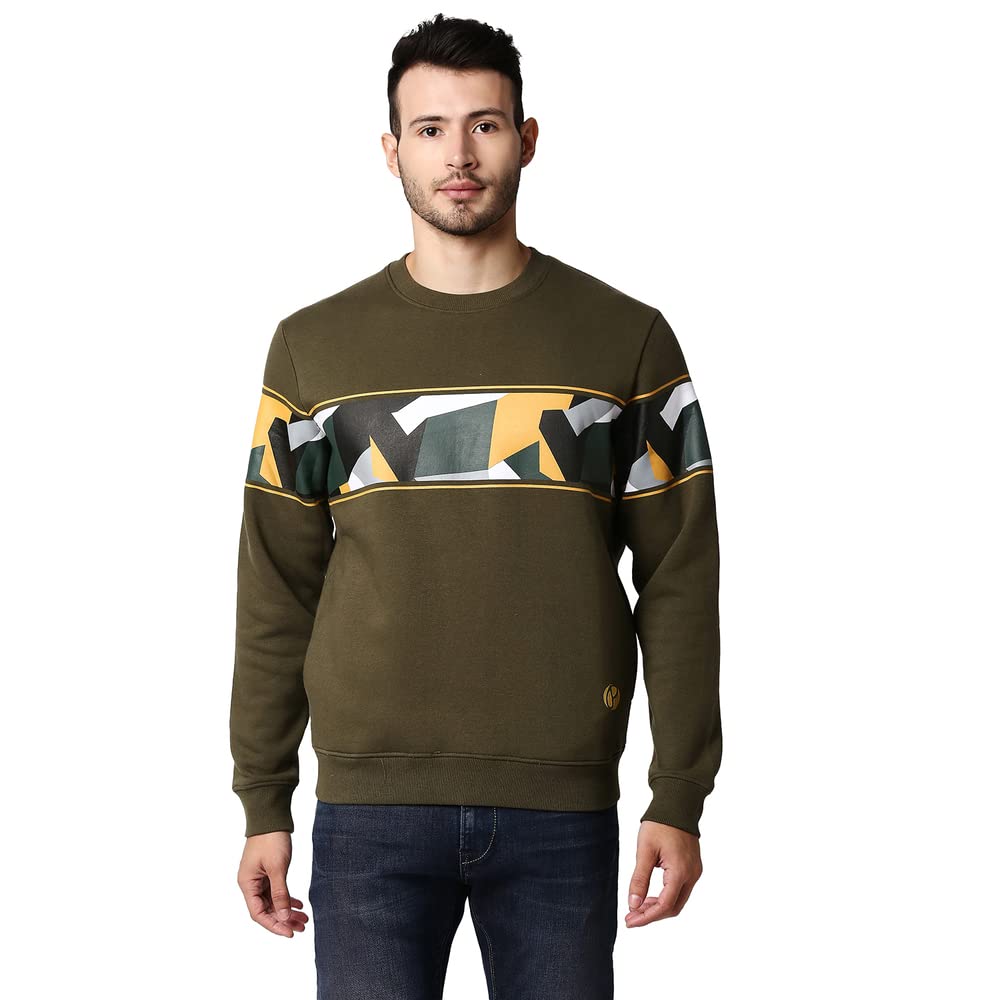 Pepe Jeans MenS Oliver Graphic Printed Cotton Blend Crew Neck Regular Fit Sweatshirt (Dk Olive, X_Large)