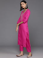 Varanga Women Embroidered Yoke Straight Kurta Paired With Tonal Bottom And Printed Bhagalpuri Dupatta