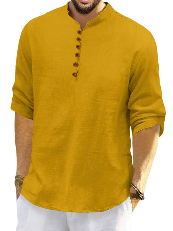 Macsivo MenS Cotton Full Sleeve Short Kurta (X-Large, Gold)