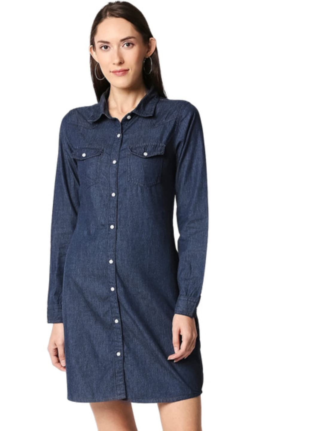 High Star Women'S Cotton Mini Shirt Dress (Wddrs869_Blue