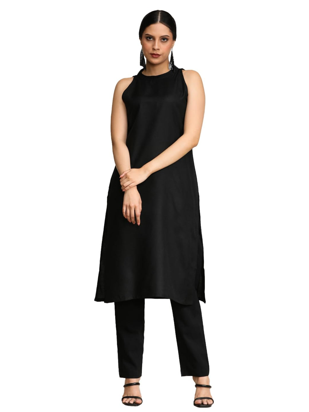 Black Halter Neck Straight Kurta