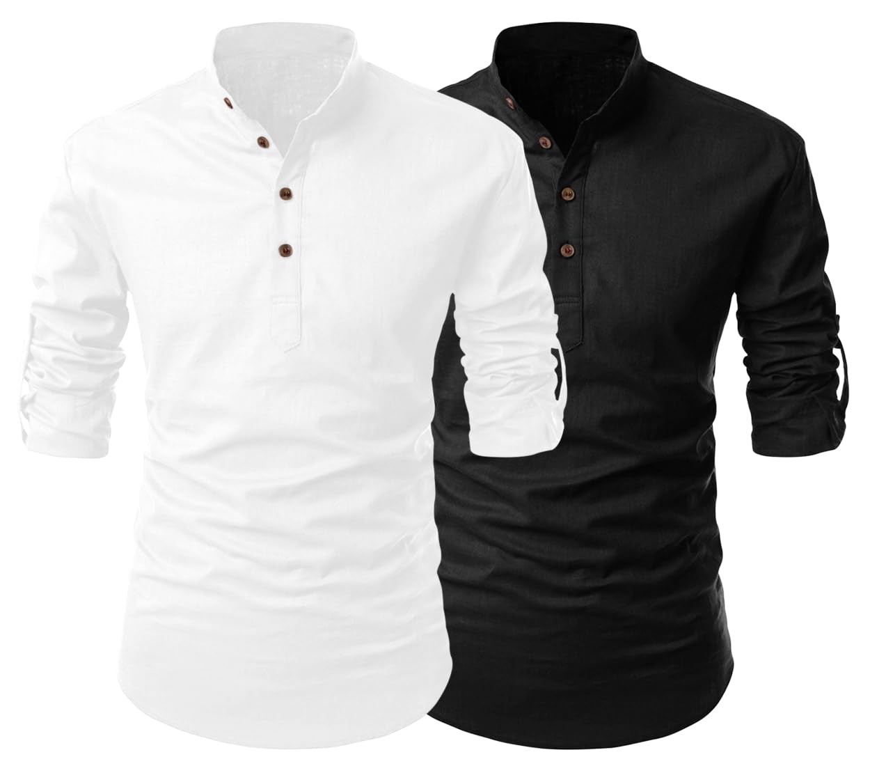 Finivo Fashion Combo Of MenS Cotton Blend Solid Full Sleeve Short Kurta White - Black