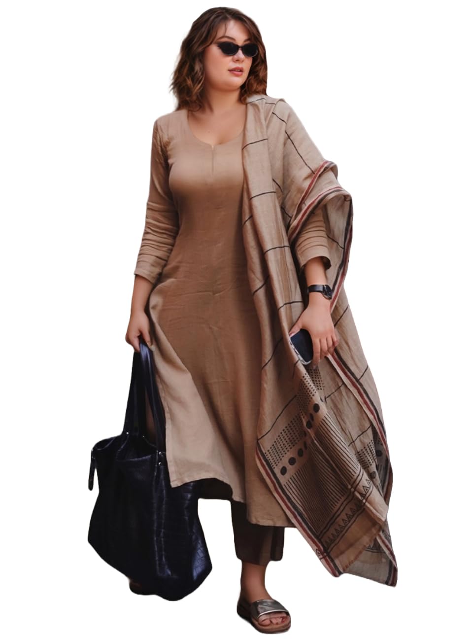 ANNI DESIGNER Womens Rayon Blend Solid Straight Kurta with Pant & Dupatta (Raja Saab Beige-VKS04_XXL_Beige_XX-Large)