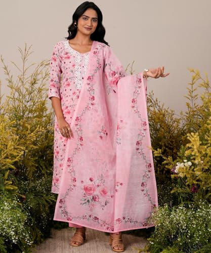 Libas WomenS Linen Kurta Set (27257_Pink