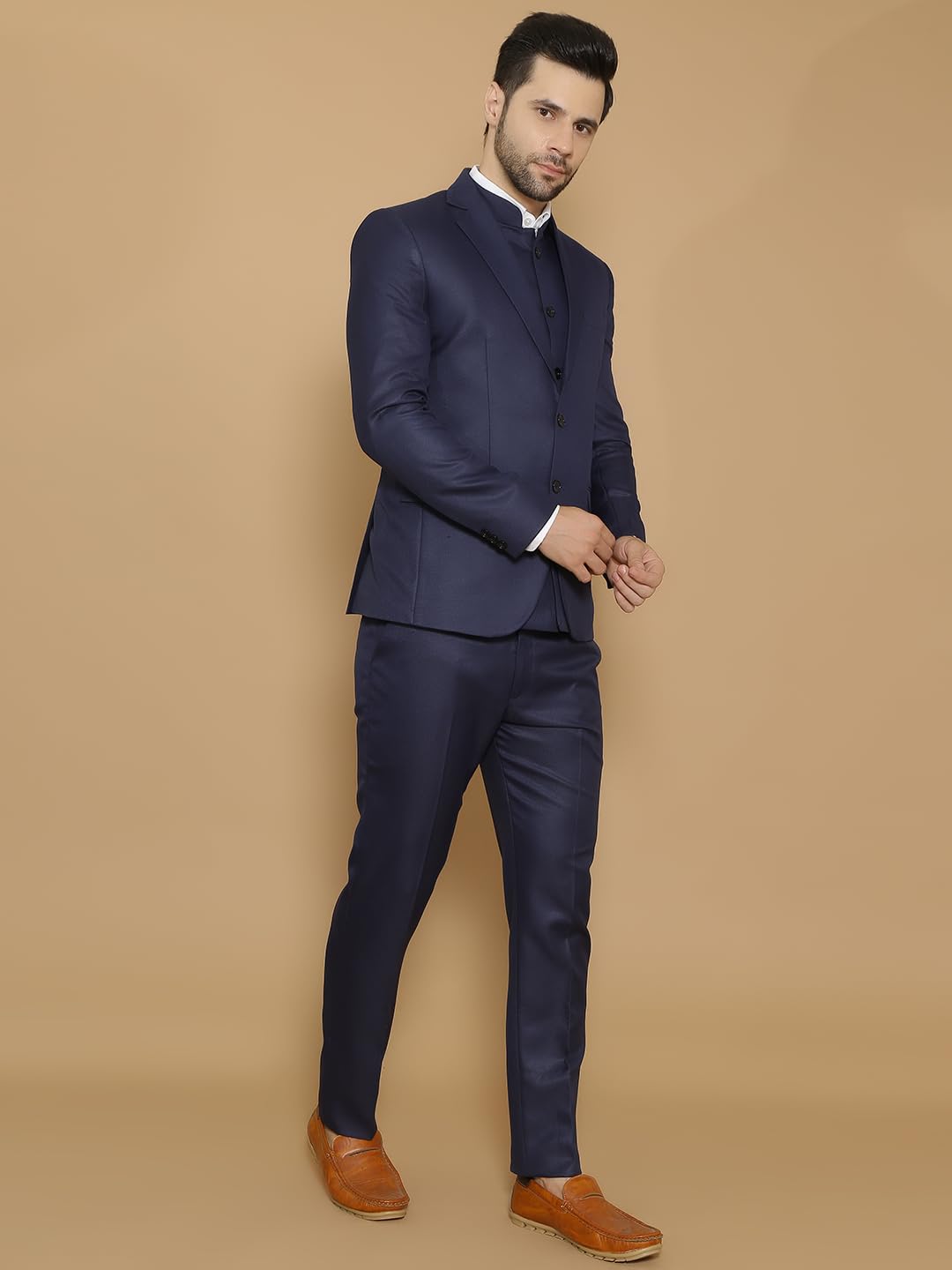 WINTAGE Mens Poly Viscose Blue Three Piece Suit-3pc1545