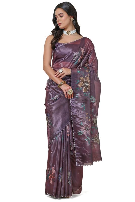 Soch Women Tissue Embroidered Saree with Zari Scalloped Border
