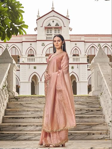 Womanista Womens Solid Embellished Lace Saree With Un-stitched blouse