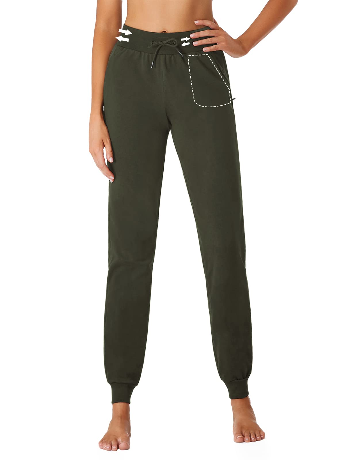 SEVEgO Lightweight Womens 34 Tall Inseam cotton Soft Jogger with Zipper Pockets cargo Pants Army green X-Small