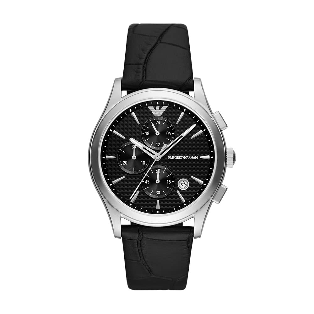 Emporio Armani Men's Chronograph Stainless Steel and Black Leather Watch (Model: AR11530)