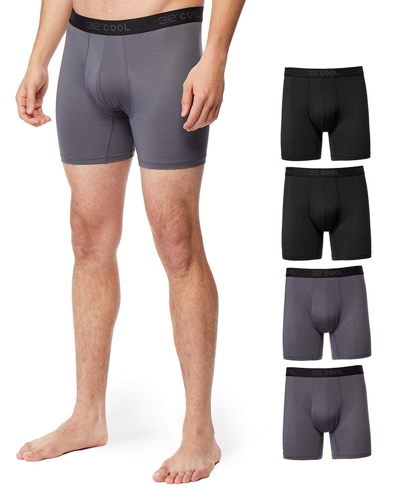 32 DEGREES COOL Mens 4-PACK Active Mesh Quick Dry Performance Boxer Brief, 2 Black/2 Charcoal, XX-Large