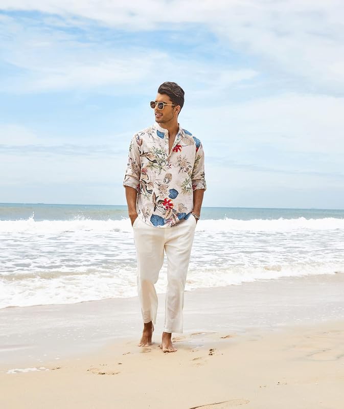 Bellstone MenS Polycotton Regular Kurta (Kurta1400_White_Floral_L)
