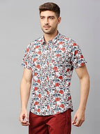 Thomas Scott Mens Printed Slim Fit 100% Cotton Casual Shirt with Spread Collar and Half Sleeve