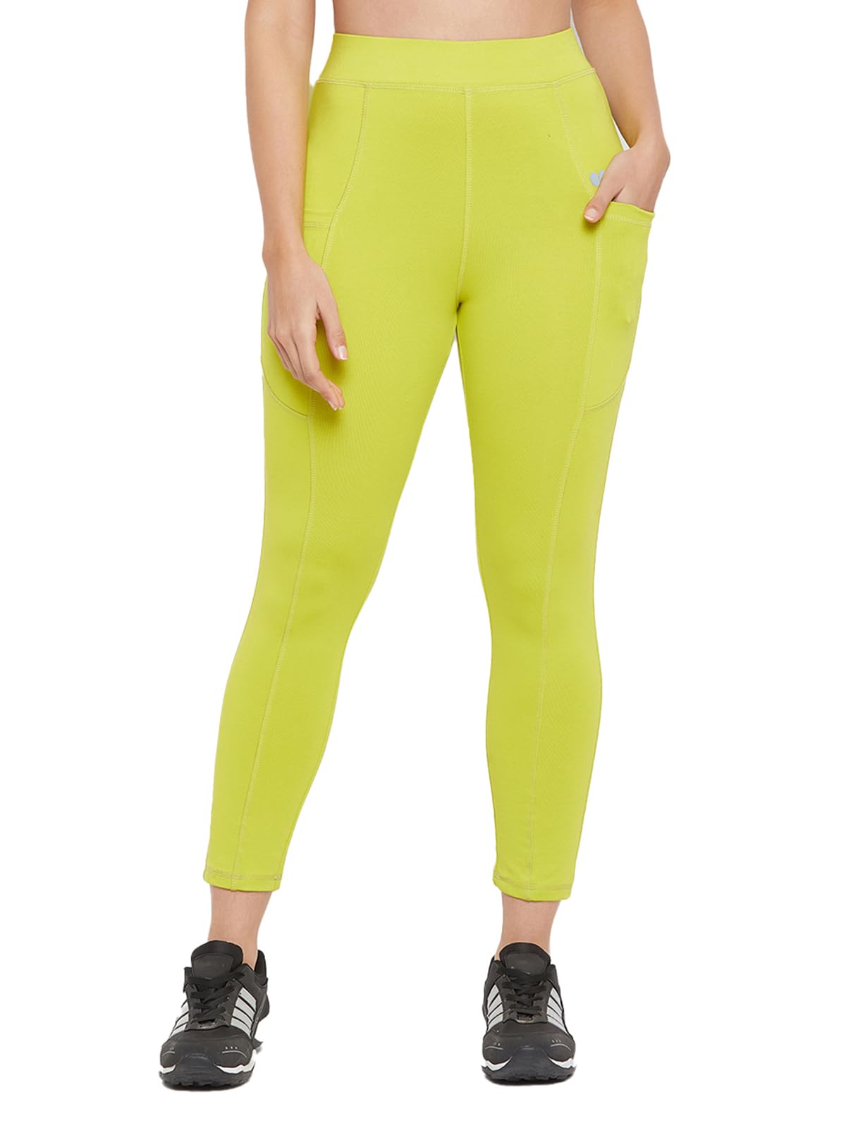 Clovia Womens Activewear Sports Ankle Length Tights with Pocket (AB0059P11_Green_S)