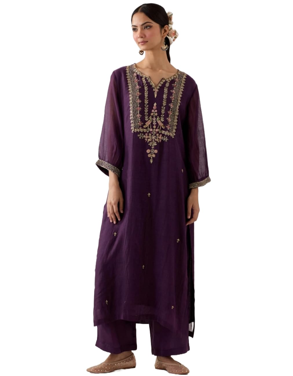 ANNI DESIGNER Womens Rayon Blend Straight Embroidered Kurta with Palazzo (Mulani Violet_XXL_Violet_XX-Large)