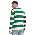 Bewakoof Mens Striped Oversized Fit Full Sleeve Round Neck Acrylic Sweater Green
