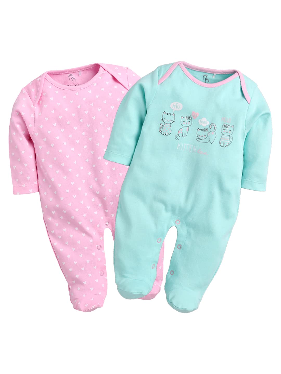 BabyGo Baby Romper 100% Cotton Rompers for New Born Baby|Night Suits for Baby Boys & Girls| PINK| 0-3M| 3-6M| 6-9M| Pack of 2