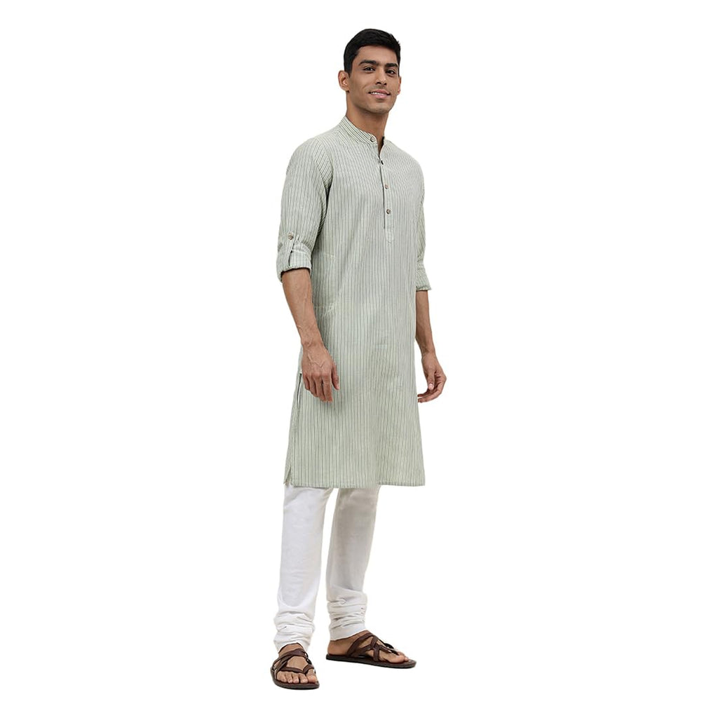 Fabindia MenS Cotton Striped Slim Kurta (1030813Lime_Green