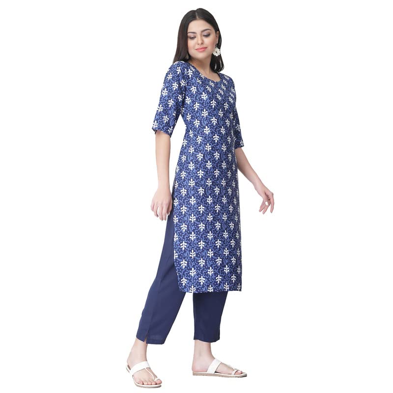 Pinkmint Women'S Color Blukp-E Crepe Straight Kurta And Pant Set (Ukp-2001_Xl) Blue