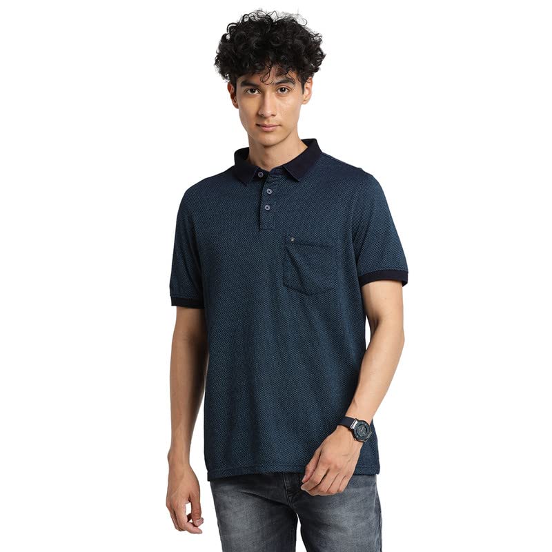 Turtle Men Cotton Navy Blue Solid Polo Neck T-Shirts