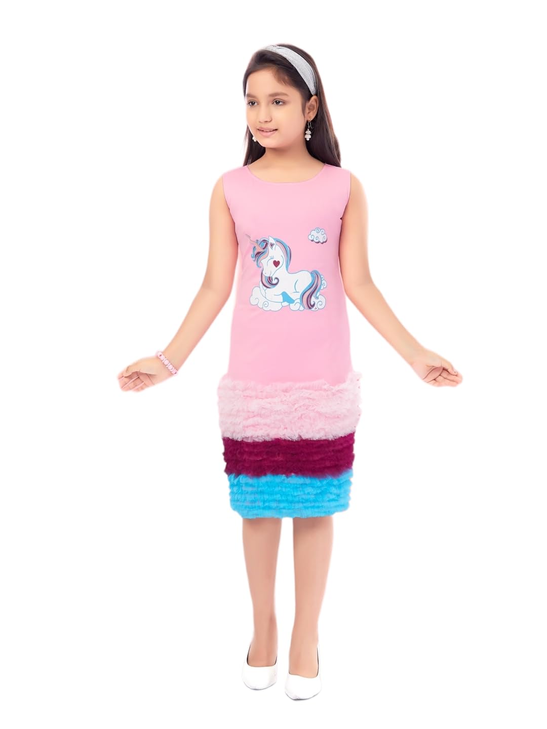 Aarika Girls Nylon Skater Knee-Length Dress (SP-DR-1664_Pink